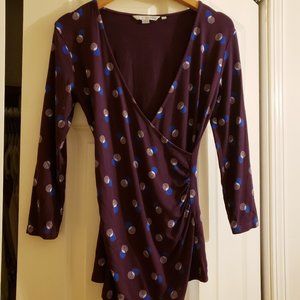 Boden Faux Wrap Ruched Jersey 3/4 Sleeve Top